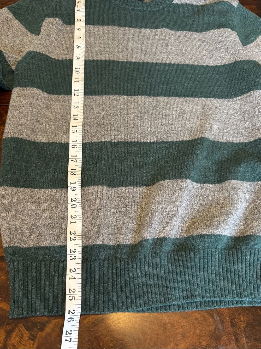 J. CREW Men’s Forest Green Gray Rugby Stripe Wool Blend Y2K Preppy Sweater Sz M